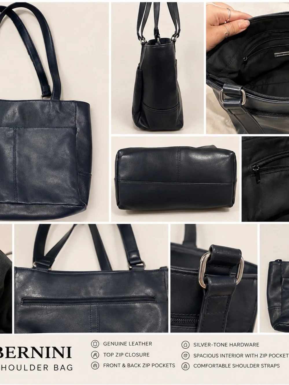 Dark blue Leather Shoulder Bag for women